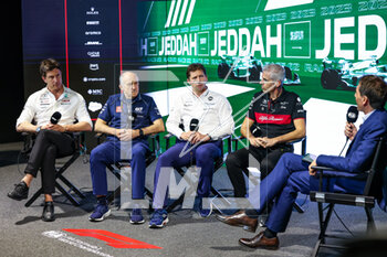 17/03/2023 - Press conference: WOLFF Toto (aut), Team Principal & CEO of Mercedes AMG F1 Team, TOST Franz (aut), Team Principal of Scuderia AlphaTauri, VOWLES James, Team Principal of Williams Racing, ALUNNI BRAVI Alessandro (ita), Managing Director of Sauber Group & Team Representative, CLARKSON Tom, during the Formula 1 STC Saudi Arabian Grand Prix 2023, 2nd round of the 2023 Formula One World Championship from March 17 to 19, 2023 on the Jeddah Corniche Circuit, in Jeddah, Saudi Arabia - F1 - SAUDI ARABIAN GRAND PRIX 2023 - FORMULA 1 - MOTORI