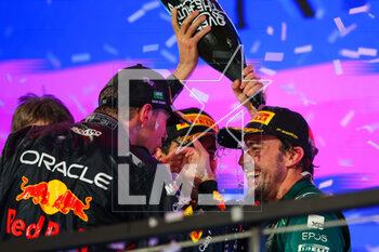2023-03-19 - ALONSO Fernando (spa), Aston Martin F1 Team AMR23, portrait VERSTAPPEN Max (ned), Red Bull Racing RB19, portrait PEREZ Sergio (mex), Red Bull Racing RB19, portrait during the Formula 1 STC Saudi Arabian Grand Prix 2023, 2nd round of the 2023 Formula One World Championship from March 17 to 19, 2023 on the Jeddah Corniche Circuit, in Jeddah, Saudi Arabia - F1 - SAUDI ARABIAN GRAND PRIX 2023 - RACE - FORMULA 1 - MOTORS