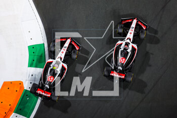 2023-03-19 - 20 MAGNUSSEN Kevin (den), Haas F1 Team VF-23 Ferrari, 27 HULKENBERG Nico (ger), Haas F1 Team VF-23 Ferrari, action during the Formula 1 STC Saudi Arabian Grand Prix 2023, 2nd round of the 2023 Formula One World Championship from March 17 to 19, 2023 on the Jeddah Corniche Circuit, in Jeddah, Saudi Arabia - F1 - SAUDI ARABIAN GRAND PRIX 2023 - RACE - FORMULA 1 - MOTORS