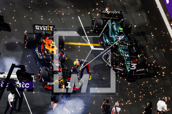 2023-03-19 - PEREZ Sergio (mex), Red Bull Racing RB19, portrait celebrating race win during the Formula 1 STC Saudi Arabian Grand Prix 2023, 2nd round of the 2023 Formula One World Championship from March 17 to 19, 2023 on the Jeddah Corniche Circuit, in Jeddah, Saudi Arabia - F1 - SAUDI ARABIAN GRAND PRIX 2023 - RACE - FORMULA 1 - MOTORS