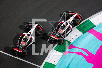 2023-03-19 - 20 MAGNUSSEN Kevin (den), Haas F1 Team VF-23 Ferrari, 27 HULKENBERG Nico (ger), Haas F1 Team VF-23 Ferrari, action during the Formula 1 STC Saudi Arabian Grand Prix 2023, 2nd round of the 2023 Formula One World Championship from March 17 to 19, 2023 on the Jeddah Corniche Circuit, in Jeddah, Saudi Arabia - F1 - SAUDI ARABIAN GRAND PRIX 2023 - RACE - FORMULA 1 - MOTORS