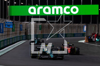 2023-03-19 - 14 ALONSO Fernando (spa), Aston Martin F1 Team AMR23, action 55 SAINZ Carlos (spa), Scuderia Ferrari SF-23, action 63 RUSSELL George (gbr), Mercedes AMG F1 Team W14, action during the Formula 1 STC Saudi Arabian Grand Prix 2023, 2nd round of the 2023 Formula One World Championship from March 17 to 19, 2023 on the Jeddah Corniche Circuit, in Jeddah, Saudi Arabia - F1 - SAUDI ARABIAN GRAND PRIX 2023 - RACE - FORMULA 1 - MOTORS