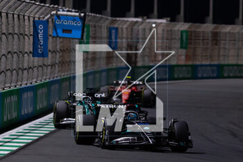 2023-03-19 - 63 RUSSELL George (gbr), Mercedes AMG F1 Team W14, action 18 STROLL Lance (can), Aston Martin F1 Team AMR23, action during the Formula 1 STC Saudi Arabian Grand Prix 2023, 2nd round of the 2023 Formula One World Championship from March 17 to 19, 2023 on the Jeddah Corniche Circuit, in Jeddah, Saudi Arabia - F1 - SAUDI ARABIAN GRAND PRIX 2023 - RACE - FORMULA 1 - MOTORS