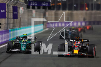 2023-03-19 - 01 VERSTAPPEN Max (nld), Red Bull Racing RB19, action 14 ALONSO Fernando (spa), Aston Martin F1 Team AMR23, action during the Formula 1 STC Saudi Arabian Grand Prix 2023, 2nd round of the 2023 Formula One World Championship from March 17 to 19, 2023 on the Jeddah Corniche Circuit, in Jeddah, Saudi Arabia - F1 - SAUDI ARABIAN GRAND PRIX 2023 - RACE - FORMULA 1 - MOTORS