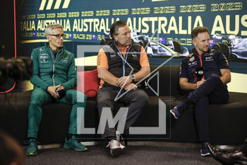 2023-03-31 - KRACK Mike (her), Team Principal and CEO of Aston Martin F1 Team, portrait BROWN Zak (usa), CEO of of McLaren Racing, portrait HORNER Christian (gbr), Team Principal of Red Bull Racing, portrait during the Formula 1 Rolex Australian Grand Prix 2023, 3rd round of the 2023 Formula One World Championship from March 31 to April 2, 2023 on the Albert Park Circuit, in Melbourne, Australia - F1 - AUSTRALIAN GRAND PRIX 2023 - FORMULA 1 - MOTORS