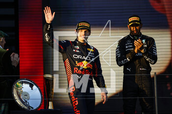2023-04-02 - VERSTAPPEN Max (ned), Red Bull Racing RB19, portrait HAMILTON Lewis (gbr), Mercedes AMG F1 Team W14, portrait podium during the Formula 1 Rolex Australian Grand Prix 2023, 3rd round of the 2023 Formula One World Championship from March 31 to April 2, 2023 on the Albert Park Circuit, in Melbourne, Australia - F1 - AUSTRALIAN GRAND PRIX 2023 - RACE - FORMULA 1 - MOTORS