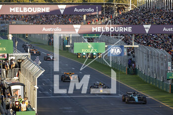 2023-04-02 - finish line, arrivee, 18 STROLL Lance (can), Aston Martin F1 Team AMR23, action 11 PEREZ Sergio (mex), Red Bull Racing RB19, action 04 NORRIS Lando (gbr), McLaren F1 Team MCL60, action during the Formula 1 Rolex Australian Grand Prix 2023, 3rd round of the 2023 Formula One World Championship from March 31 to April 2, 2023 on the Albert Park Circuit, in Melbourne, Australia - F1 - AUSTRALIAN GRAND PRIX 2023 - RACE - FORMULA 1 - MOTORS