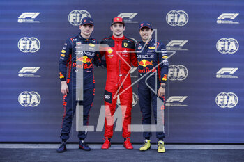 2023-04-28 - LECLERC Charles (mco), Scuderia Ferrari SF-23, portrait VERSTAPPEN Max (ned), Red Bull Racing RB19, portrait PEREZ Sergio (mex), Red Bull Racing RB19, portrait pole position during the Formula 1 Azerbaijan Grand Prix 2023, 4th round of the 2023 Formula One World Championship from April 28 to 30, 2023 on the Baku City Circuit, in Baku, Azerbaijan - F1 - AZERBAIJAN GRAND PRIX 2023 - FORMULA 1 - MOTORS