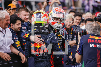2023-04-30 - PEREZ Sergio (mex), Red Bull Racing RB19, portrait celebrates victory VERSTAPPEN Max (ned), Red Bull Racing RB19, portrait during the Formula 1 Azerbaijan Grand Prix 2023, 4th round of the 2023 Formula One World Championship from April 28 to 30, 2023 on the Baku City Circuit, in Baku, Azerbaijan - F1 - AZERBAIJAN GRAND PRIX 2023 - RACE - FORMULA 1 - MOTORS