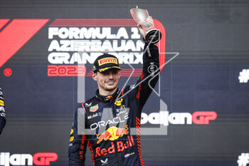 2023-04-30 - VERSTAPPEN Max (ned), Red Bull Racing RB19, portrait podium during the Formula 1 Azerbaijan Grand Prix 2023, 4th round of the 2023 Formula One World Championship from April 28 to 30, 2023 on the Baku City Circuit, in Baku, Azerbaijan - F1 - AZERBAIJAN GRAND PRIX 2023 - RACE - FORMULA 1 - MOTORS