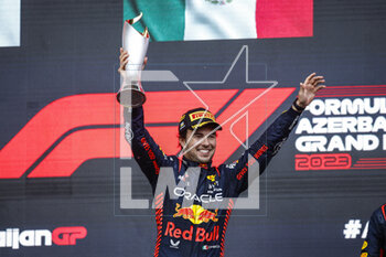 2023-04-30 - PEREZ Sergio (mex), Red Bull Racing RB19, portrait podium during the Formula 1 Azerbaijan Grand Prix 2023, 4th round of the 2023 Formula One World Championship from April 28 to 30, 2023 on the Baku City Circuit, in Baku, Azerbaijan - F1 - AZERBAIJAN GRAND PRIX 2023 - RACE - FORMULA 1 - MOTORS