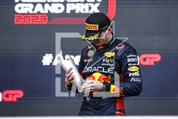 2023-04-30 - VERSTAPPEN Max (ned), Red Bull Racing RB19, portrait podium during the Formula 1 Azerbaijan Grand Prix 2023, 4th round of the 2023 Formula One World Championship from April 28 to 30, 2023 on the Baku City Circuit, in Baku, Azerbaijan - F1 - AZERBAIJAN GRAND PRIX 2023 - RACE - FORMULA 1 - MOTORS