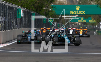 2023-04-30 - 18 STROLL Lance (can), Aston Martin F1 Team AMR23, action 63 RUSSELL George (gbr), Mercedes AMG F1 Team W14, action during the Formula 1 Azerbaijan Grand Prix 2023, 4th round of the 2023 Formula One World Championship from April 28 to 30, 2023 on the Baku City Circuit, in Baku, Azerbaijan - F1 - AZERBAIJAN GRAND PRIX 2023 - RACE - FORMULA 1 - MOTORS