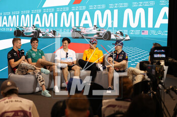 2023-05-04 - press conference HULKENBERG Nico (ger), Haas F1 Team VF-23 Ferrari, STROLL Lance (can), Aston Martin F1 Team AMR23, ZHOU Guanyu (chi), Alfa Romeo F1 Team Stake C43, NORRIS Lando (gbr), McLaren F1 Team MCL60, VERSTAPPEN Max (ned), Red Bull Racing RB19, portrait during the Formula 1 Crypto.com Miami Grand Prix 2023, 5th round of the 2023 Formula One World Championship from May 05 to 07, 2023 on the Miami International Autodrome, in Miami Gardens, Florida, United States of America - F1 - MIAMI GRAND PRIX 2023 - FORMULA 1 - MOTORS
