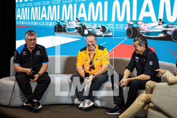 2023-05-05 - SZAFNAUER Otmar, Team Principal of Alpine F1 Team, BROWN Zak (usa), CEO of of McLaren Racing, STEINER Guenther (ita), Team Principal of Haas F1 team, portrait during the Formula 1 Crypto.com Miami Grand Prix 2023, 5th round of the 2023 Formula One World Championship from May 05 to 07, 2023 on the Miami International Autodrome, in Miami Gardens, Florida, United States of America - F1 - MIAMI GRAND PRIX 2023 - FORMULA 1 - MOTORS