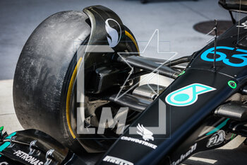 2023-05-05 - Mercedes AMG F1 Team W14, mechanical detail, front suspension, wheel, brakes, freins, duct ducts during the Formula 1 Crypto.com Miami Grand Prix 2023, 5th round of the 2023 Formula One World Championship from May 05 to 07, 2023 on the Miami International Autodrome, in Miami Gardens, Florida, United States of America - F1 - MIAMI GRAND PRIX 2023 - FORMULA 1 - MOTORS