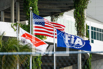 2023-05-06 - F1, FIA and USA flags during the Formula 1 Crypto.com Miami Grand Prix 2023, 5th round of the 2023 Formula One World Championship from May 05 to 07, 2023 on the Miami International Autodrome, in Miami Gardens, Florida, United States of America - F1 - MIAMI GRAND PRIX 2023 - FORMULA 1 - MOTORS