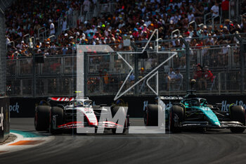 2023-05-06 - 27 HULKENBERG Nico (ger), Haas F1 Team VF-23 Ferrari, 18 STROLL Lance (can), Aston Martin F1 Team AMR23, action during the Formula 1 Crypto.com Miami Grand Prix 2023, 5th round of the 2023 Formula One World Championship from May 05 to 07, 2023 on the Miami International Autodrome, in Miami Gardens, Florida, United States of America - F1 - MIAMI GRAND PRIX 2023 - FORMULA 1 - MOTORS