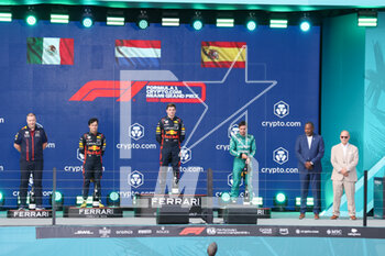 2023-05-07 - podium PEREZ Sergio (mex), Red Bull Racing RB19, VERSTAPPEN Max (ned), Red Bull Racing RB19, ALONSO Fernando (spa), Aston Martin F1 Team AMR23, portrait during the Formula 1 Crypto.com Miami Grand Prix 2023, 5th round of the 2023 Formula One World Championship from May 05 to 07, 2023 on the Miami International Autodrome, in Miami Gardens, Florida, United States of America - F1 - MIAMI GRAND PRIX 2023 - RACE - FORMULA 1 - MOTORS