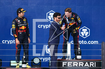 2023-05-07 - podium PEREZ Sergio (mex), Red Bull Racing RB19, BEN SULAYEM Mohammed (uae), President of the FIA, VERSTAPPEN Max (ned), Red Bull Racing RB19, portrait during the Formula 1 Crypto.com Miami Grand Prix 2023, 5th round of the 2023 Formula One World Championship from May 05 to 07, 2023 on the Miami International Autodrome, in Miami Gardens, Florida, United States of America - F1 - MIAMI GRAND PRIX 2023 - RACE - FORMULA 1 - MOTORS