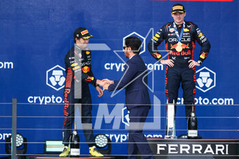 2023-05-07 - podium BEN SULAYEM Mohammed (uae), President of the FIA, PEREZ Sergio (mex), Red Bull Racing RB19, VERSTAPPEN Max (ned), Red Bull Racing RB19, portrait during the Formula 1 Crypto.com Miami Grand Prix 2023, 5th round of the 2023 Formula One World Championship from May 05 to 07, 2023 on the Miami International Autodrome, in Miami Gardens, Florida, United States of America - F1 - MIAMI GRAND PRIX 2023 - RACE - FORMULA 1 - MOTORS