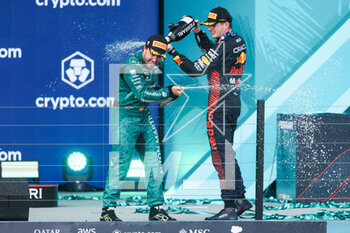 2023-05-07 - podium ALONSO Fernando (spa), Aston Martin F1 Team AMR23, VERSTAPPEN Max (ned), Red Bull Racing RB19, portrait during the Formula 1 Crypto.com Miami Grand Prix 2023, 5th round of the 2023 Formula One World Championship from May 05 to 07, 2023 on the Miami International Autodrome, in Miami Gardens, Florida, United States of America - F1 - MIAMI GRAND PRIX 2023 - RACE - FORMULA 1 - MOTORS