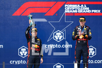 2023-05-07 - podium VERSTAPPEN Max (ned), Red Bull Racing RB19, PEREZ Sergio (mex), Red Bull Racing RB19, portrait during the Formula 1 Crypto.com Miami Grand Prix 2023, 5th round of the 2023 Formula One World Championship from May 05 to 07, 2023 on the Miami International Autodrome, in Miami Gardens, Florida, United States of America - F1 - MIAMI GRAND PRIX 2023 - RACE - FORMULA 1 - MOTORS