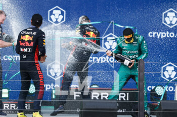 2023-05-07 - podium ALONSO Fernando (spa), Aston Martin F1 Team AMR23, PEREZ Sergio (mex), Red Bull Racing RB19, VERSTAPPEN Max (ned), Red Bull Racing RB19, portrait during the Formula 1 Crypto.com Miami Grand Prix 2023, 5th round of the 2023 Formula One World Championship from May 05 to 07, 2023 on the Miami International Autodrome, in Miami Gardens, Florida, United States of America - F1 - MIAMI GRAND PRIX 2023 - RACE - FORMULA 1 - MOTORS