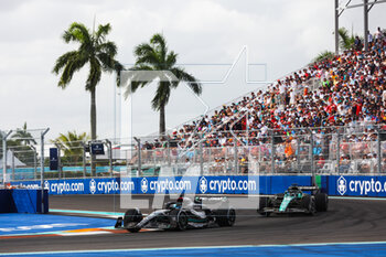 2023-05-07 - 63 RUSSELL George (gbr), Mercedes AMG F1 Team W14, 18 STROLL Lance (can), Aston Martin F1 Team AMR23, action during the Formula 1 Crypto.com Miami Grand Prix 2023, 5th round of the 2023 Formula One World Championship from May 05 to 07, 2023 on the Miami International Autodrome, in Miami Gardens, Florida, United States of America - F1 - MIAMI GRAND PRIX 2023 - RACE - FORMULA 1 - MOTORS