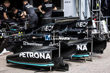 2023-05-25 - Mercedes AMG F1 Team W14, mechanical detail, new sidepods during the Formula 1 Grand Prix de Monaco 2023, 6th round of the 2023 Formula One World Championship from May 26 to 28, 2023 on the Circuit de Monaco, in Monaco - F1 - MONACO GRAND PRIX 2023 - FORMULA 1 - MOTORS