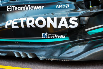 2023-05-25 - Mercedes AMG F1 Team W14, mechanical detail of the new side pods in the pitlane during the Formula 1 Grand Prix de Monaco 2023, 6th round of the 2023 Formula One World Championship from May 26 to 28, 2023 on the Circuit de Monaco, in Monaco - F1 - MONACO GRAND PRIX 2023 - FORMULA 1 - MOTORS