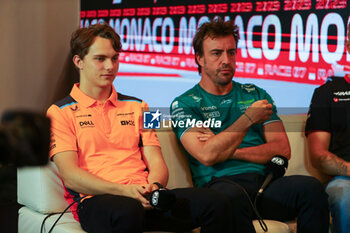 2023-05-25 - Oscar Piastri (AUS) and Fernando Alonso (SPA) Aston Martn AMR23 F during press conference - 2023 GRAND PRIX DE MONACO - THURSDAY - AMBIENT AND PRESS CONFERENCE - FORMULA 1 - MOTORS