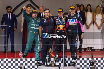 2023-05-28 - Podium, ALONSO Fernando (spa), Aston Martin F1 Team AMR23, VERSTAPPEN Max (ned), Red Bull Racing RB19, OCON Esteban (fra), Alpine F1 Team A523, portrait during the Formula 1 Grand Prix de Monaco 2023, 6th round of the 2023 Formula One World Championship from May 26 to 28, 2023 on the Circuit de Monaco, in Monaco - F1 - MONACO GRAND PRIX 2023 - RACE - FORMULA 1 - MOTORS