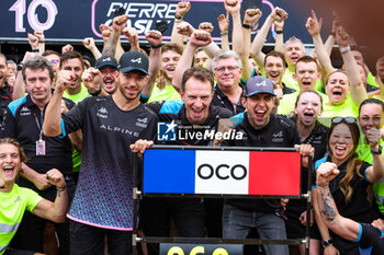 2023-05-28 - GASLY Pierre (fra), Alpine F1 Team A523, ROSSI Laurent (fra), CEO of Alpine, GASLY Pierre (fra), Alpine F1 Team A523, portrait celebrating their podium with all the team during the Formula 1 Grand Prix de Monaco 2023, 6th round of the 2023 Formula One World Championship from May 26 to 28, 2023 on the Circuit de Monaco, in Monaco - F1 - MONACO GRAND PRIX 2023 - RACE - FORMULA 1 - MOTORS