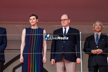 2023-05-28 - HSH Princess Charlene of Monaco, also known as Charlene Lynette Wittstock, HSH Prince Albert II of Monaco, portrait on the podium during the Formula 1 Grand Prix de Monaco 2023, 6th round of the 2023 Formula One World Championship from May 26 to 28, 2023 on the Circuit de Monaco, in Monaco - F1 - MONACO GRAND PRIX 2023 - RACE - FORMULA 1 - MOTORS