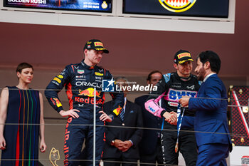 2023-05-28 - VERSTAPPEN Max (ned), Red Bull Racing RB19, HSH Prince Albert II of Monaco, OCON Esteban (fra), Alpine F1 Team A523, portrait during the Formula 1 Grand Prix de Monaco 2023, 6th round of the 2023 Formula One World Championship from May 26 to 28, 2023 on the Circuit de Monaco, in Monaco - F1 - MONACO GRAND PRIX 2023 - RACE - FORMULA 1 - MOTORS