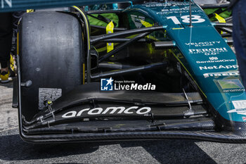 2023-06-02 - Aston Martin F1 Team AMR23, mechanical detail front wing during the Formula 1 AWS Gran Premio de Espana 2023, 7th round of the 2023 Formula One World Championship from June 2 to 4, 2023 on the Circuit de Barcelona-Catalunya, in Montmelo, Spain - F1 - SPANISH GRAND PRIX 2023 - FORMULA 1 - MOTORS
