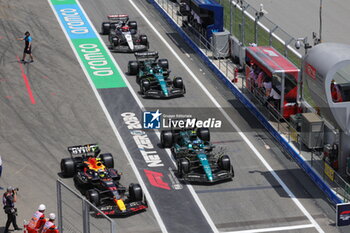 2023-06-02 - 11 PEREZ Sergio (mex), Red Bull Racing RB19, action 14 ALONSO Fernando (spa), Aston Martin F1 Team AMR23, action 18 STROLL Lance (can), Aston Martin F1 Team AMR23, action during the Formula 1 AWS Gran Premio de Espana 2023, 7th round of the 2023 Formula One World Championship from June 2 to 4, 2023 on the Circuit de Barcelona-Catalunya, in Montmelo, Spain - F1 - SPANISH GRAND PRIX 2023 - FORMULA 1 - MOTORS