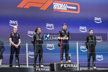 2023-06-04 - VERSTAPPEN Max (ned), Red Bull Racing RB19, portrait HAMILTON Lewis (gbr), Mercedes AMG F1 Team W14, portrait RUSSELL George (gbr), Mercedes AMG F1 Team W14, portrait podium during the Formula 1 AWS Gran Premio de Espana 2023, 7th round of the 2023 Formula One World Championship from June 2 to 4, 2023 on the Circuit de Barcelona-Catalunya, in Montmelo, Spain - F1 - SPANISH GRAND PRIX 2023 - RACE - FORMULA 1 - MOTORS