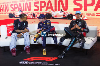 2023-06-04 - VERSTAPPEN Max (ned), Red Bull Racing RB19, portrait, HAMILTON Lewis (gbr), Mercedes AMG F1 Team W14, portrait, RUSSELL George (gbr), Mercedes AMG F1 Team W14, portrait during the Formula 1 AWS Gran Premio de Espana 2023, 7th round of the 2023 Formula One World Championship from June 2 to 4, 2023 on the Circuit de Barcelona-Catalunya, in Montmelo, Spain - F1 - SPANISH GRAND PRIX 2023 - RACE - FORMULA 1 - MOTORS