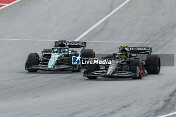 2023-06-04 - 18 STROLL Lance (can), Aston Martin F1 Team AMR23, action 44 HAMILTON Lewis (gbr), Mercedes AMG F1 Team W14, action during the Formula 1 AWS Gran Premio de Espana 2023, 7th round of the 2023 Formula One World Championship from June 2 to 4, 2023 on the Circuit de Barcelona-Catalunya, in Montmelo, Spain - F1 - SPANISH GRAND PRIX 2023 - RACE - FORMULA 1 - MOTORS
