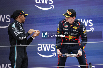 2023-06-04 - VERSTAPPEN Max (ned), Red Bull Racing RB19, portrait HAMILTON Lewis (gbr), Mercedes AMG F1 Team W14, portrait podium during the Formula 1 AWS Gran Premio de Espana 2023, 7th round of the 2023 Formula One World Championship from June 2 to 4, 2023 on the Circuit de Barcelona-Catalunya, in Montmelo, Spain - F1 - SPANISH GRAND PRIX 2023 - RACE - FORMULA 1 - MOTORS