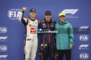 2023-06-17 - HULKENBERG Nico (ger), Haas F1 Team VF-23 Ferrari, portrait VERSTAPPEN Max (ned), Red Bull Racing RB19, portrait ALONSO Fernando (spa), Aston Martin F1 Team AMR23, portrait pole position during the Formula 1 Pirelli Grand Prix du Canada, 8th round of the 2023 Formula One World Championship from June 16 to 18, 2023 on the Circuit Gilles Villeneuve, in Montréal, Canada - F1 - CANADIAN GRAND PRIX 2023 - FORMULA 1 - MOTORS