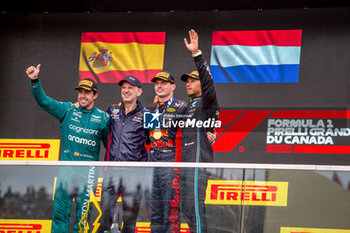 2023-06-18 - Podium of the race
 Max Verstappen (NED) Redbull Racing RB19
 Fernando Alonso (SPA) Aston Martn AMR23
 Lewis Hamilton (GBR) Mercedes W14 E Performance

during the Race on Sunday 18th June - FORMULA 1 PIRELLI GRAND PRIX DU CANADA 2023 - from 15th to 18th June 2023 at Circuit Gilles Villeneuve, Montreal, Quebec, Canada - FORMULA 1 PIRELLI GRAND PRIX DU CANADA 2023 - FORMULA 1 - MOTORS