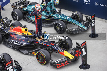 2023-06-18 - VERSTAPPEN Max (ned), Red Bull Racing RB19, portrait celebrates Red Bull's 100th victory during the Formula 1 Pirelli Grand Prix du Canada, 8th round of the 2023 Formula One World Championship from June 16 to 18, 2023 on the Circuit Gilles Villeneuve, in Montréal, Canada - F1 - CANADIAN GRAND PRIX 2023 - RACE - FORMULA 1 - MOTORS