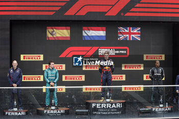 2023-06-18 - VERSTAPPEN Max (ned), Red Bull Racing RB19, portrait ALONSO Fernando (spa), Aston Martin F1 Team AMR23, portrait HAMILTON Lewis (gbr), Mercedes AMG F1 Team W14, portrait NEWEY Adrian (gbr), Chief Technical Officer of Red Bull Racing, portrait podium during the Formula 1 Pirelli Grand Prix du Canada, 8th round of the 2023 Formula One World Championship from June 16 to 18, 2023 on the Circuit Gilles Villeneuve, in Montréal, Canada - F1 - CANADIAN GRAND PRIX 2023 - RACE - FORMULA 1 - MOTORS