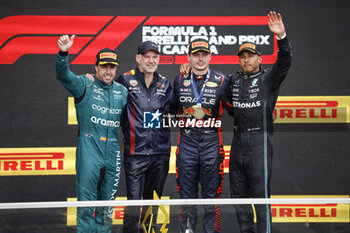 2023-06-18 - VERSTAPPEN Max (ned), Red Bull Racing RB19, portrait NEWEY Adrian (gbr), Chief Technical Officer of Red Bull Racing, portrait ALONSO Fernando (spa), Aston Martin F1 Team AMR23, portrait HAMILTON Lewis (gbr), Mercedes AMG F1 Team W14, portrait during the Formula 1 Pirelli Grand Prix du Canada, 8th round of the 2023 Formula One World Championship from June 16 to 18, 2023 on the Circuit Gilles Villeneuve, in Montréal, Canada - F1 - CANADIAN GRAND PRIX 2023 - RACE - FORMULA 1 - MOTORS