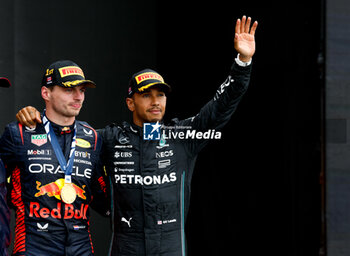 2023-06-18 - VERSTAPPEN Max (ned), Red Bull Racing RB19, portrait HAMILTON Lewis (gbr), Mercedes AMG F1 Team W14, portrait podium during the Formula 1 Pirelli Grand Prix du Canada, 8th round of the 2023 Formula One World Championship from June 16 to 18, 2023 on the Circuit Gilles Villeneuve, in Montréal, Canada - F1 - CANADIAN GRAND PRIX 2023 - RACE - FORMULA 1 - MOTORS