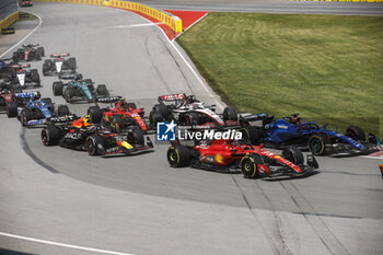 2023-06-18 - start of the race, depart, 16 LECLERC Charles (mco), Scuderia Ferrari SF-23, action 11 PEREZ Sergio (mex), Red Bull Racing RB19, action 55 SAINZ Carlos (spa), Scuderia Ferrari SF-23, action 23 ALBON Alexander (tha), Williams Racing FW45, action during the Formula 1 Pirelli Grand Prix du Canada, 8th round of the 2023 Formula One World Championship from June 16 to 18, 2023 on the Circuit Gilles Villeneuve, in Montréal, Canada - F1 - CANADIAN GRAND PRIX 2023 - RACE - FORMULA 1 - MOTORS