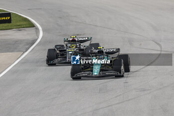 2023-06-18 - 14 ALONSO Fernando (spa), Aston Martin F1 Team AMR23, action 44 HAMILTON Lewis (gbr), Mercedes AMG F1 Team W14, action during the Formula 1 Pirelli Grand Prix du Canada, 8th round of the 2023 Formula One World Championship from June 16 to 18, 2023 on the Circuit Gilles Villeneuve, in Montréal, Canada - F1 - CANADIAN GRAND PRIX 2023 - RACE - FORMULA 1 - MOTORS